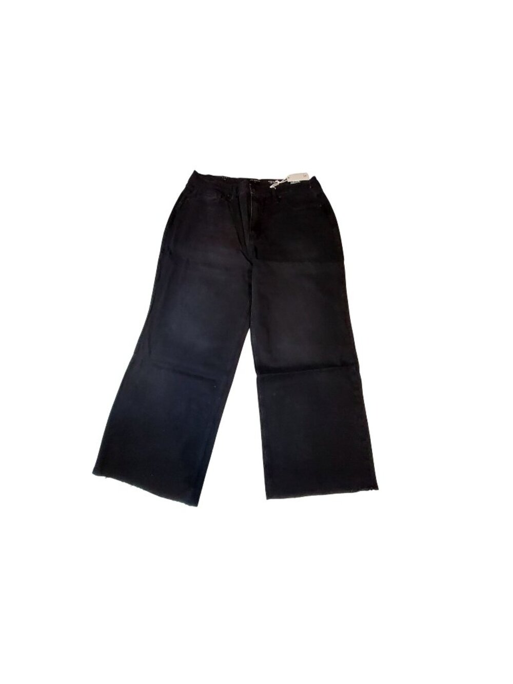 Good American Womens Petite Relaxed Fit Black Jeans Size 16 Mid-Rise Wide Leg